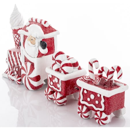 Dekoracja - ciasteczkowy pociąg i Mikołaj 18,5x38x8 cm czerwony
