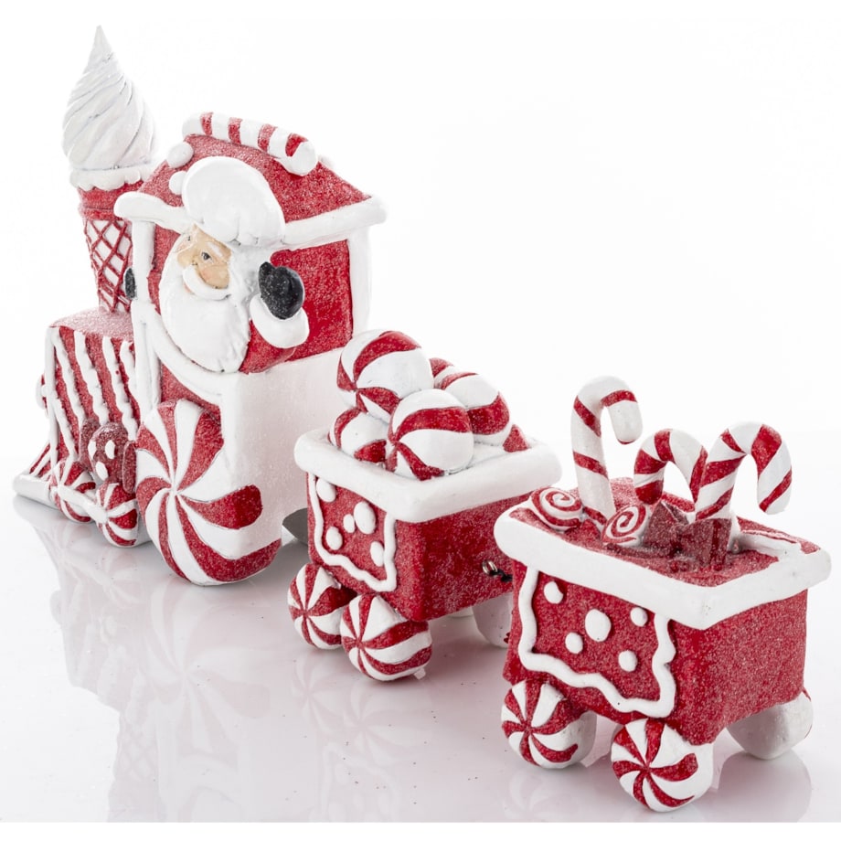 Dekoracja - ciasteczkowy pociąg i Mikołaj 18,5x38x8 cm czerwony
