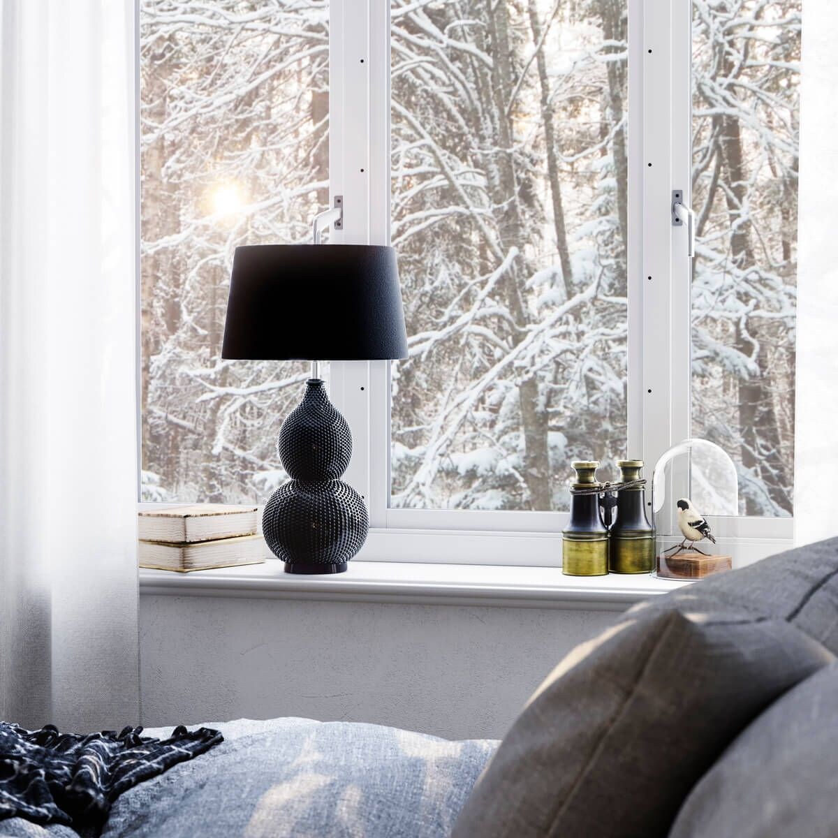 Stołowa lampa stojąca Lofty abażurowa do sypialni czarna