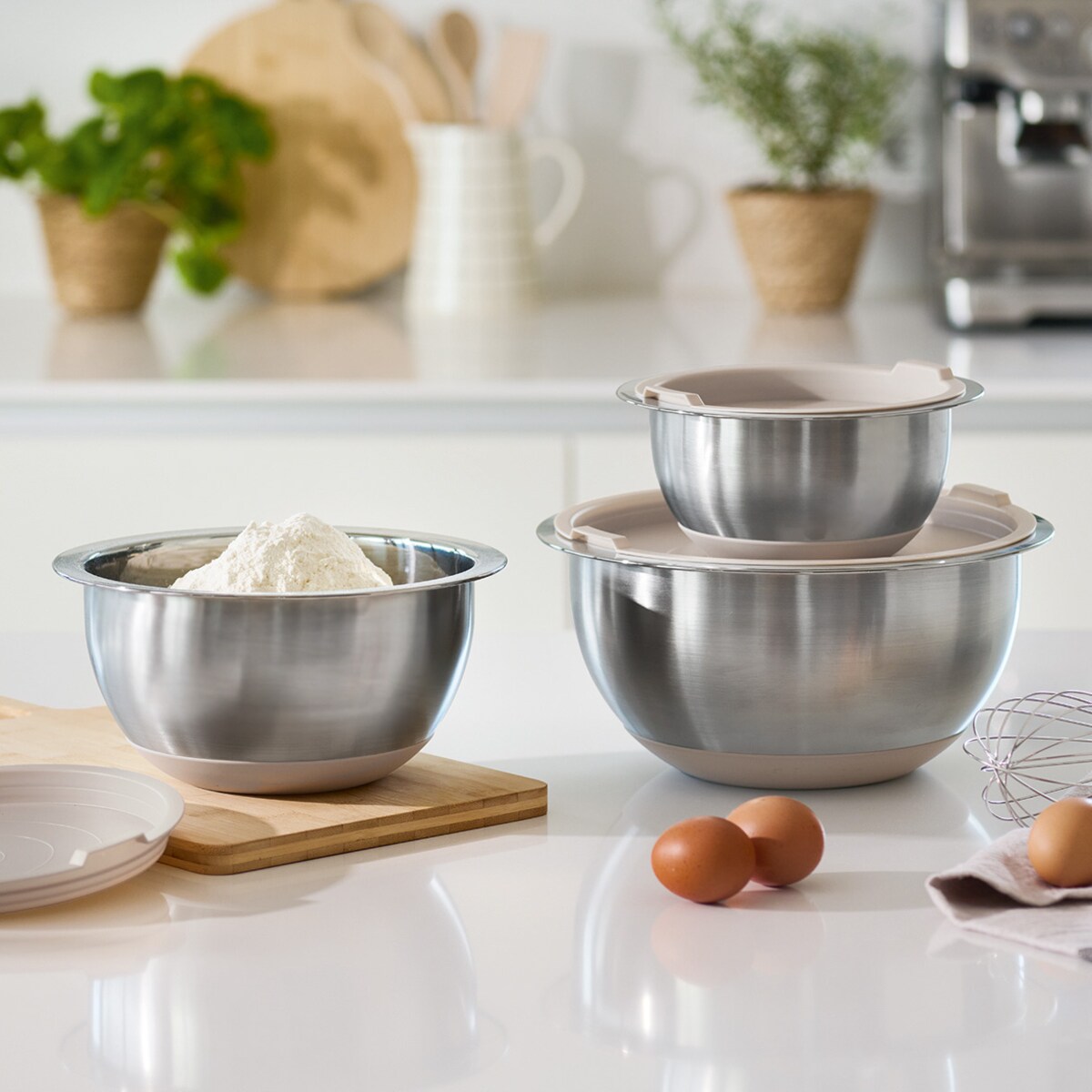 Miski z pokrywkami 3 szt. stal beżowe ZELLER