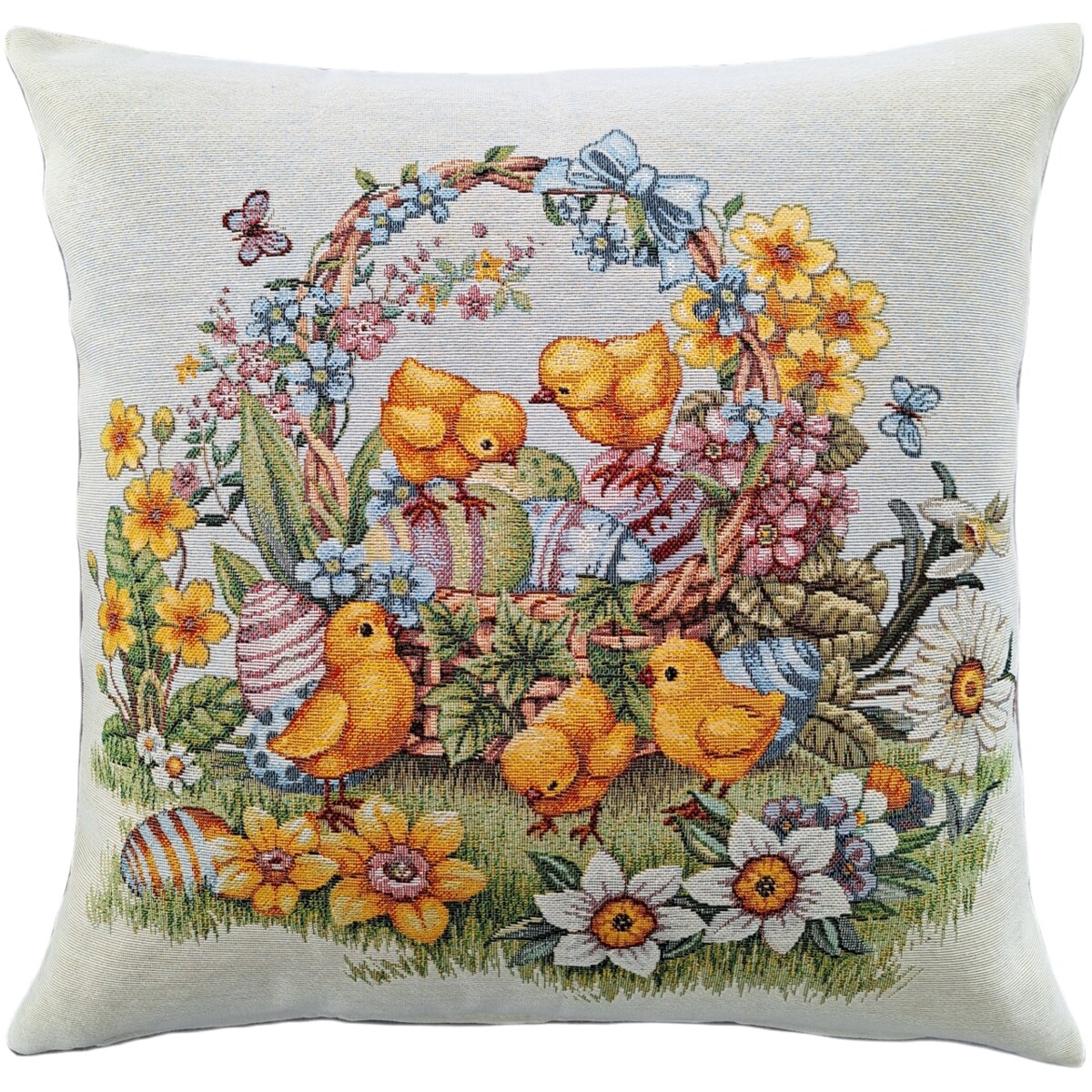 Poszewka Na Poduszkę Jasiek 45X45 Cm Żakardowa Dekoracyjna Ozdobna Wielkanocna Kurczaczki
