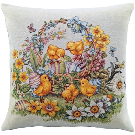 Poszewka Na Poduszkę Jasiek 45X45 Cm Żakardowa Dekoracyjna Ozdobna Wielkanocna Kurczaczki