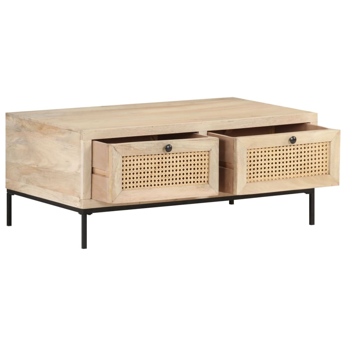 vidaXL Stolik kawowy, 90x50x37 cm, drewno mango i naturalna trzcina