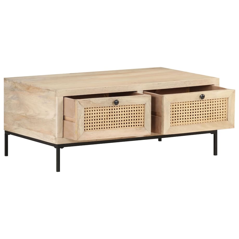 vidaXL Stolik kawowy, 90x50x37 cm, drewno mango i naturalna trzcina