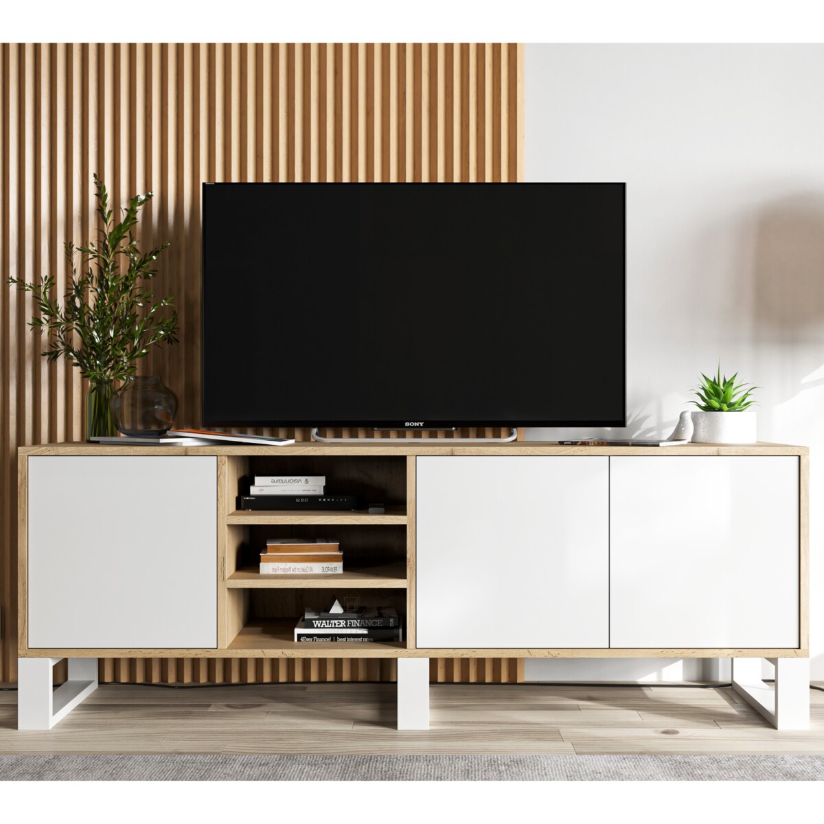 Nowoczesna Szafka RTV Loft Komoda RTV Loft 150 cm Dąb Wotan Biały MAT