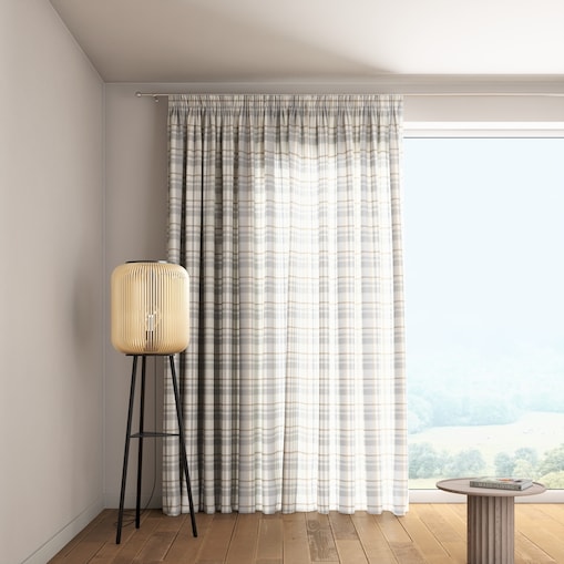 Zasłona na taśmie marszczącej 1 szt. 130x245 kratka beżowo-szary melanż