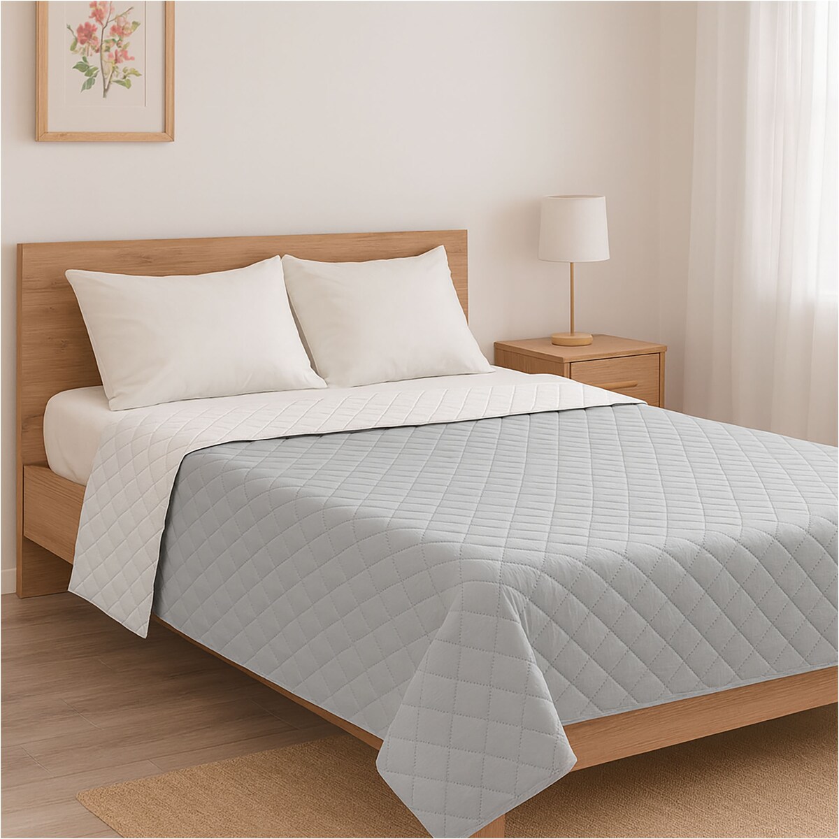 Narzuta Na Łóżko Kanapę Na Plażę Pikowana 200X220 Cm Szaro-Biała