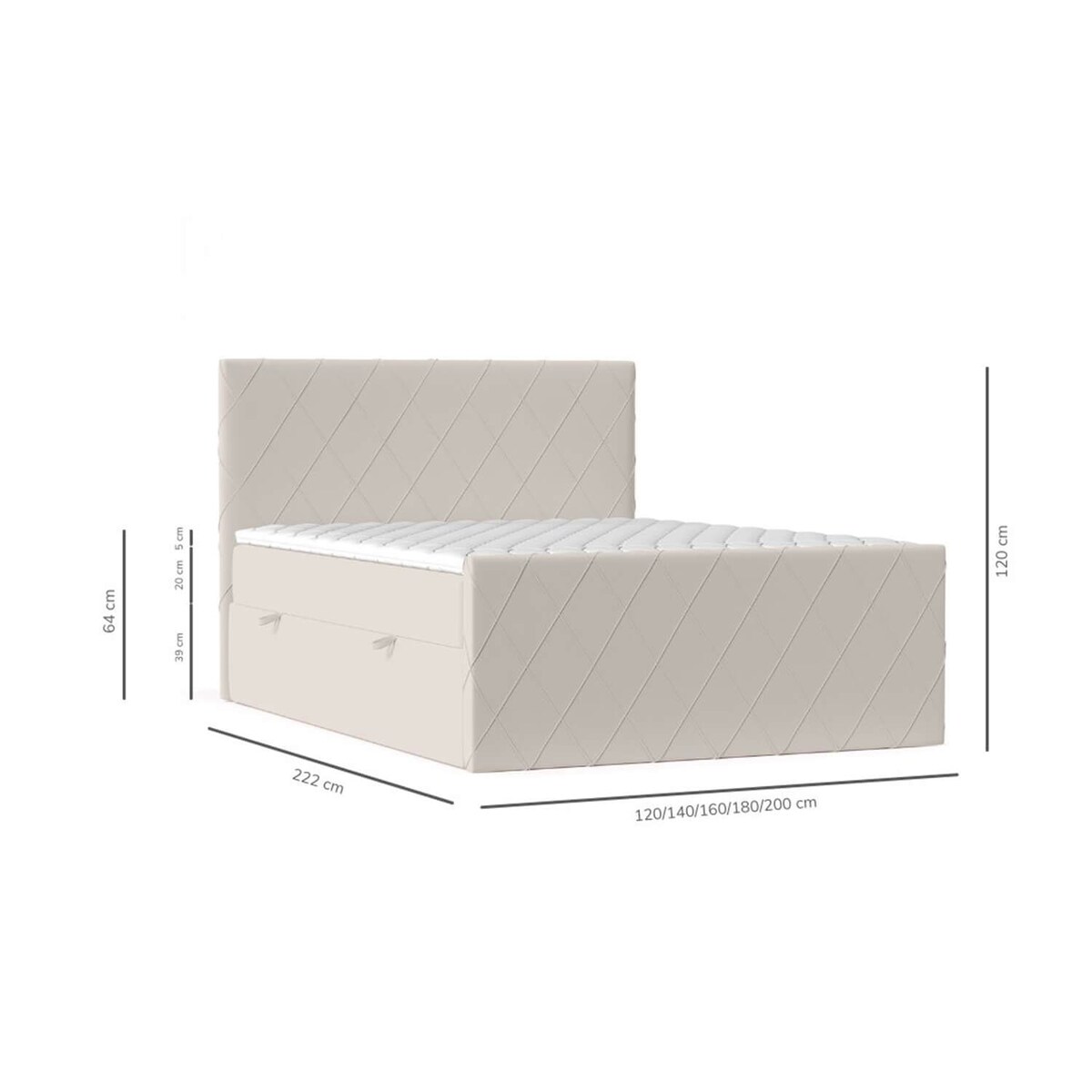 Łóżko kontynentalne PLATINE 200x200 z pojemnikiem, Jasny Beż, tkanina Magic Velvet 2282