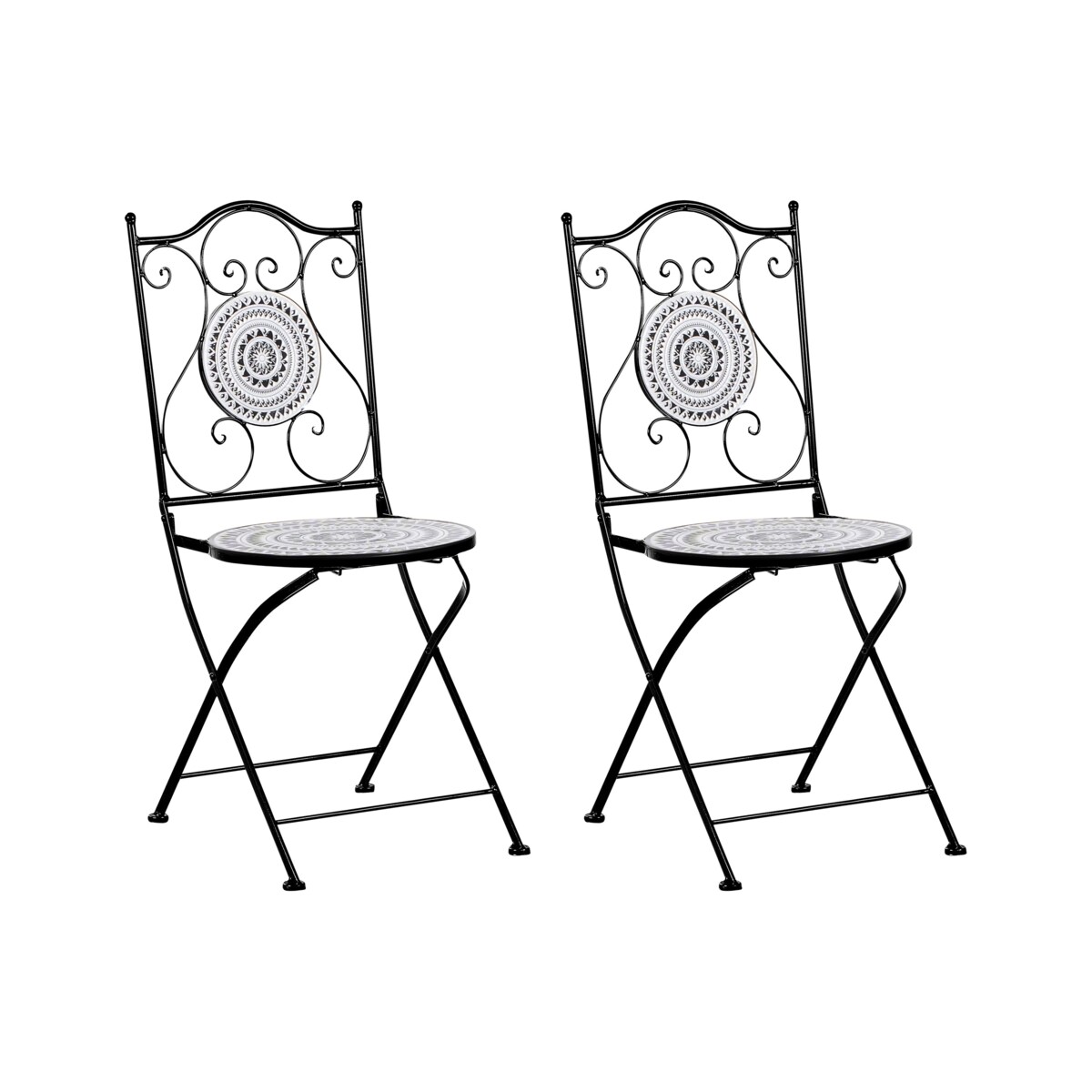 Zestaw 2 krzeseł ogrodowych COMISO Składane Metal Czarny/ biały