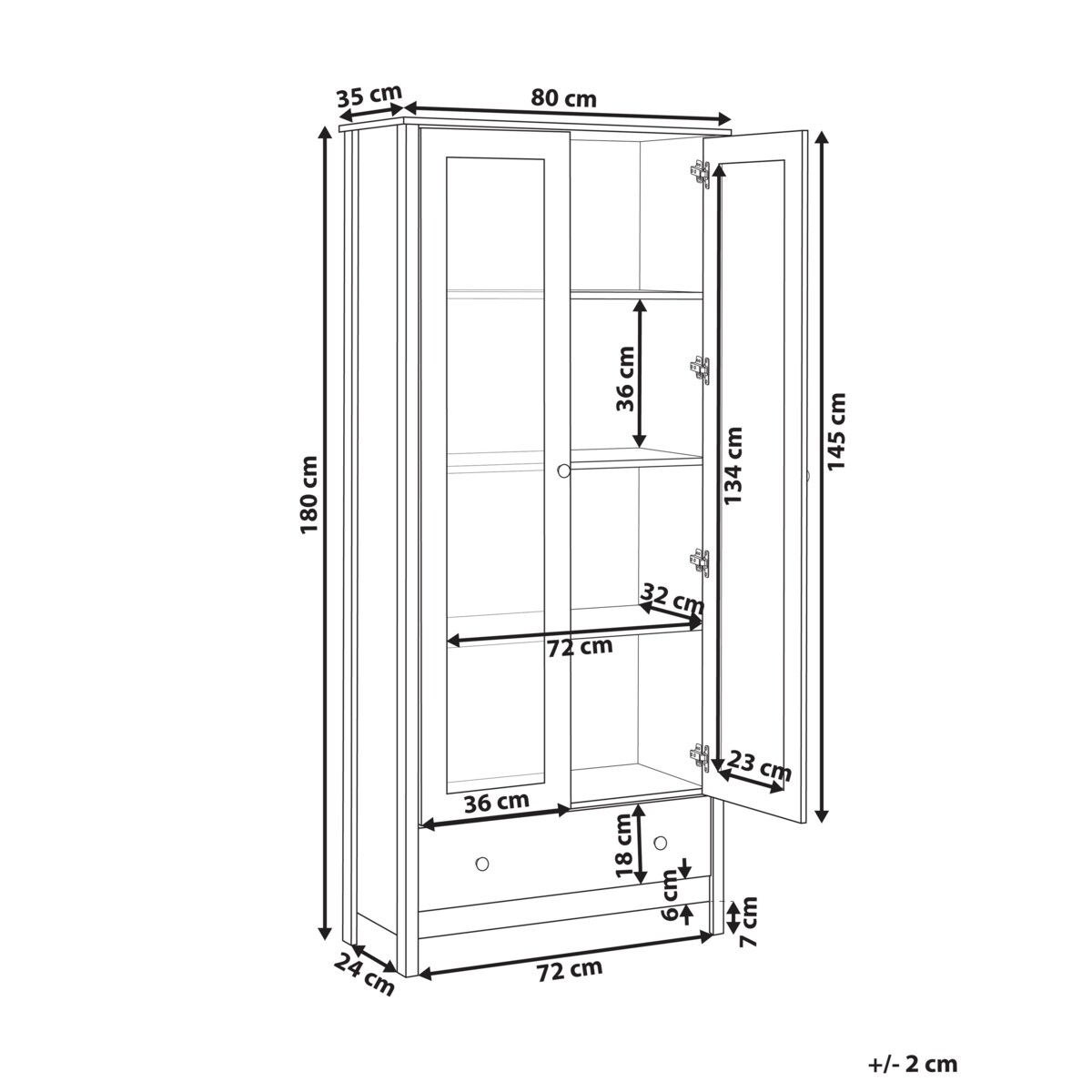 Witryna ze szklaną gablotą biała NORNALUP