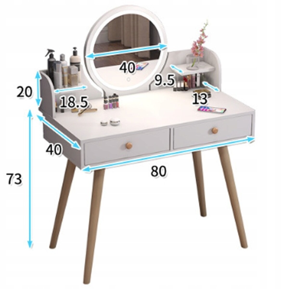 Toaletka kosmetyczna z lustrem makijaż biała z szufladami loft wizażu duża