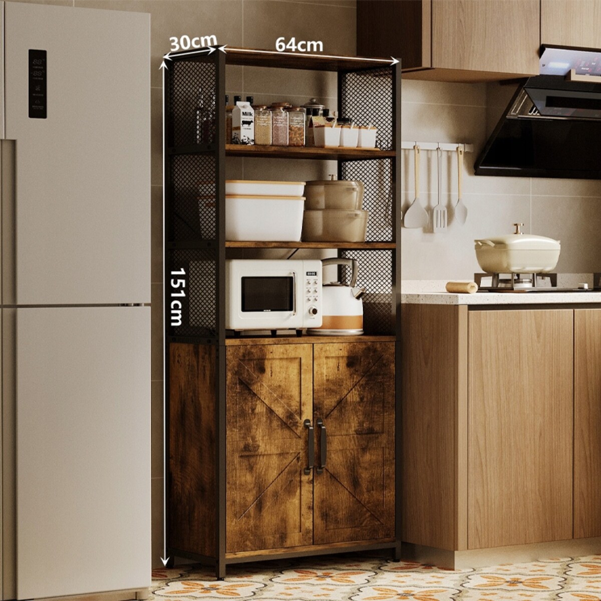 Wysoki kredens 151 cm rustykalny brąz loft komoda regał industrialny z 2 drzwiami