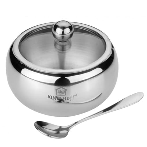 Cukiernica stalowa z łyżeczką Połysk pojemnik na cukier KINGHOFF