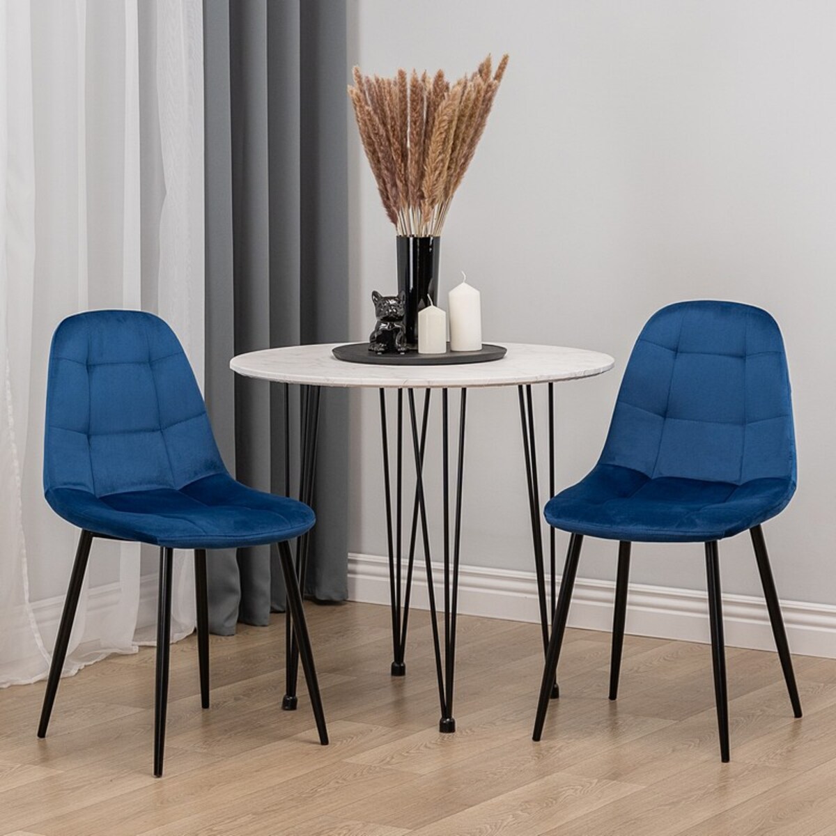 Krzesło tapicerowane granatowe welur nowoczesne pikowane