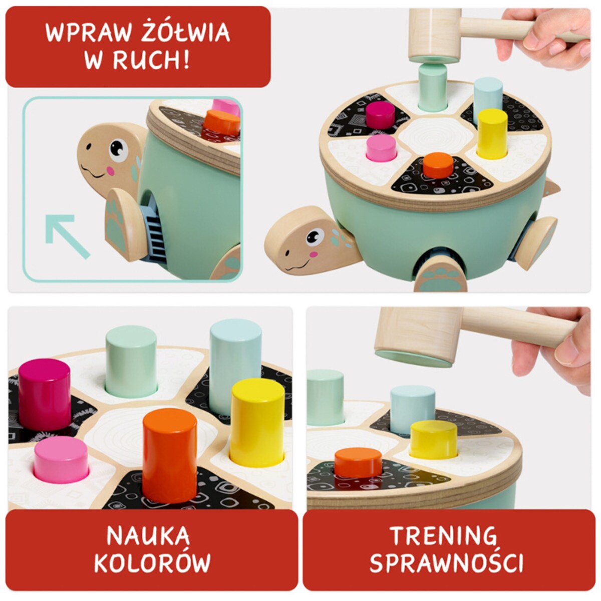 Żółw wbijanka z młoteczkiem dla dzieci – drewniana zabawka motoryczna dla dzieci 18 mies.+ Top Bright