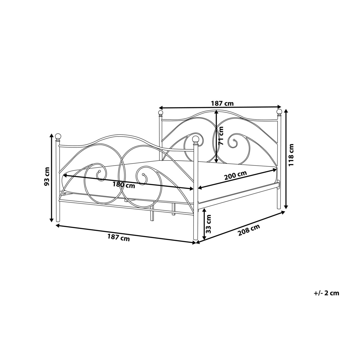 Łóżko metalowe 180 x 200 cm białe DINARD