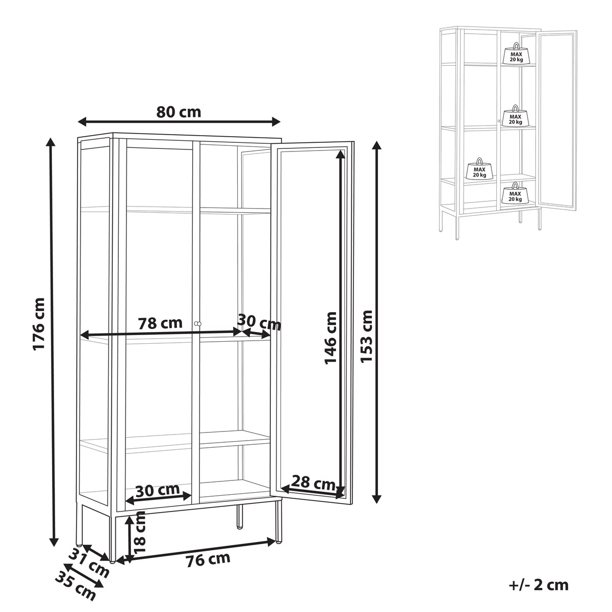 Witryna ze szklaną gablotą HARTY Metal 80 cm Beżowy
