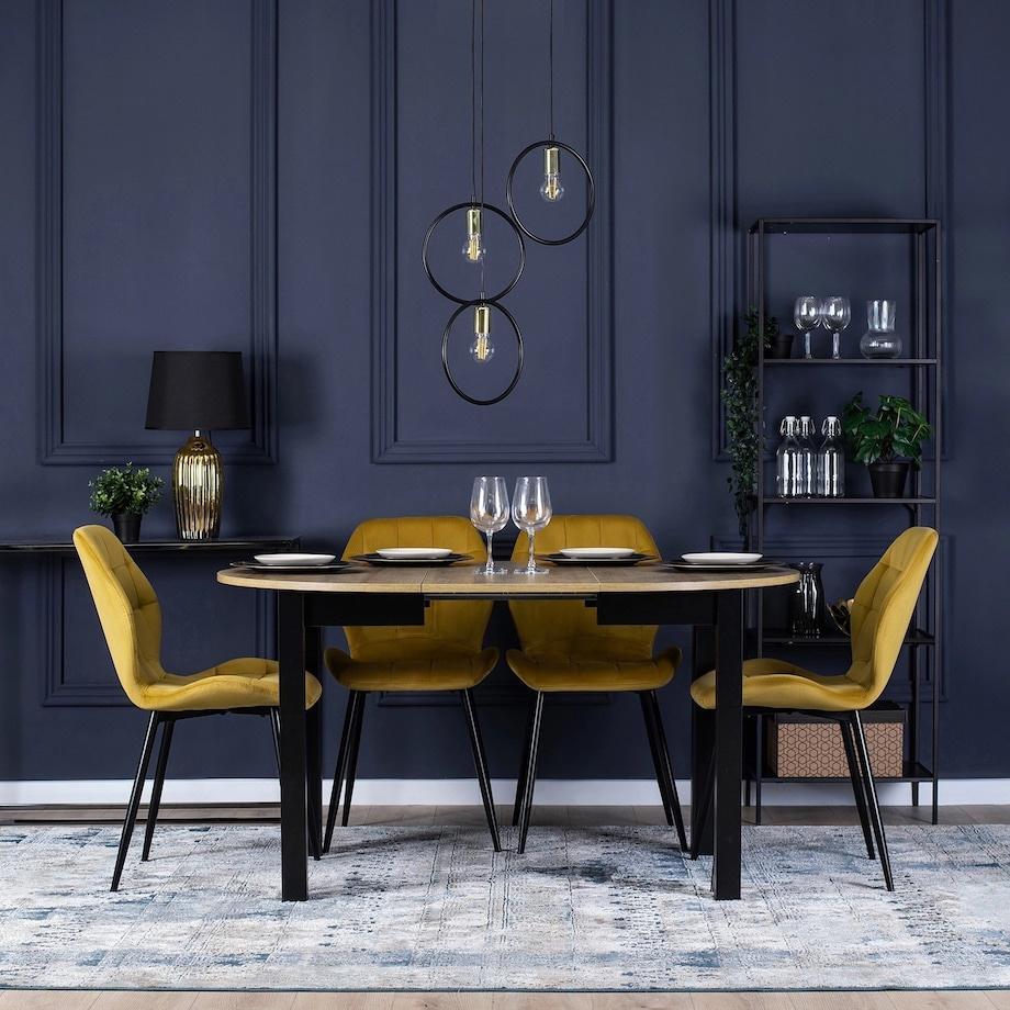 Krzesło Tapicerowane Welurowe Kuchenne Do Salonu Jadalni Musztardowe LUCKY