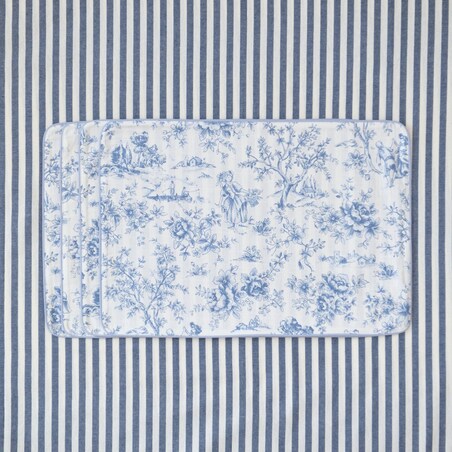 Podkładki dwustronne Toile de Jouy Blue & Stripes - 6 sztuk