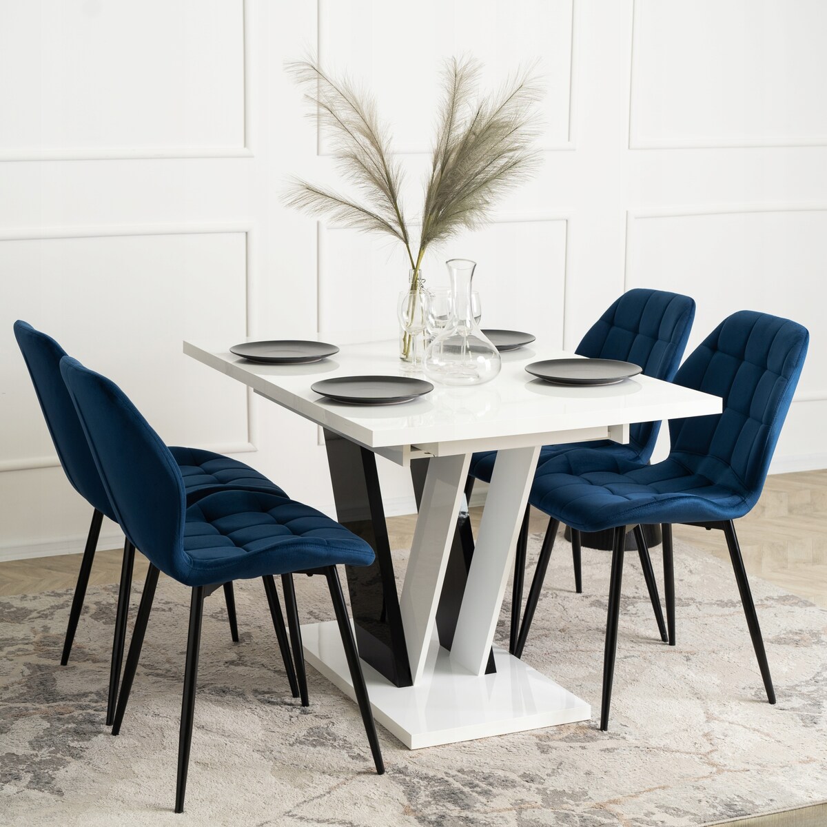 Krzesło Tapicerowane Welurowe Do Jadalni Salonu Loft Granatowe LUCKY