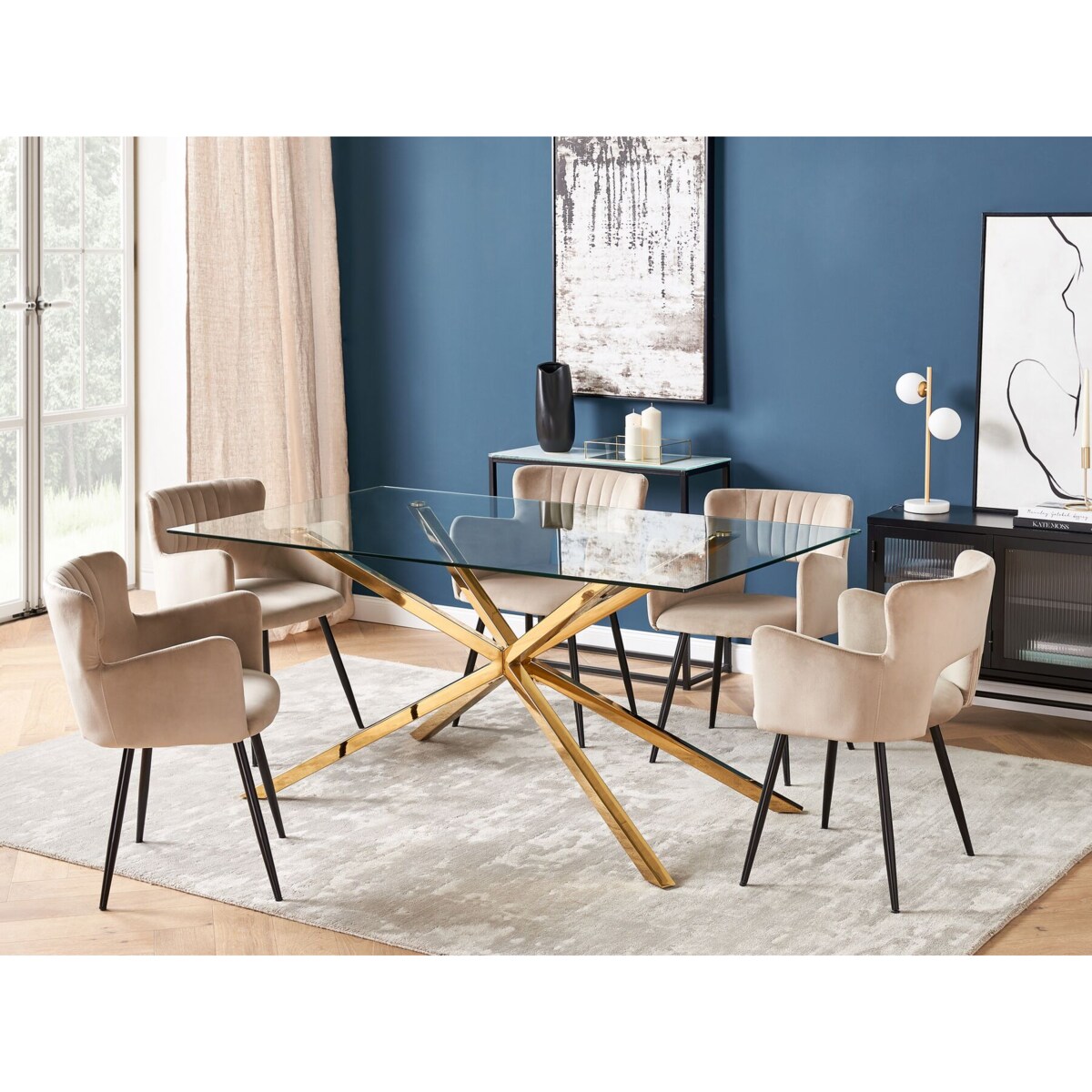 Stół do jadalni CORA Złoty 160 cm 90 cm Szkło hartowane
