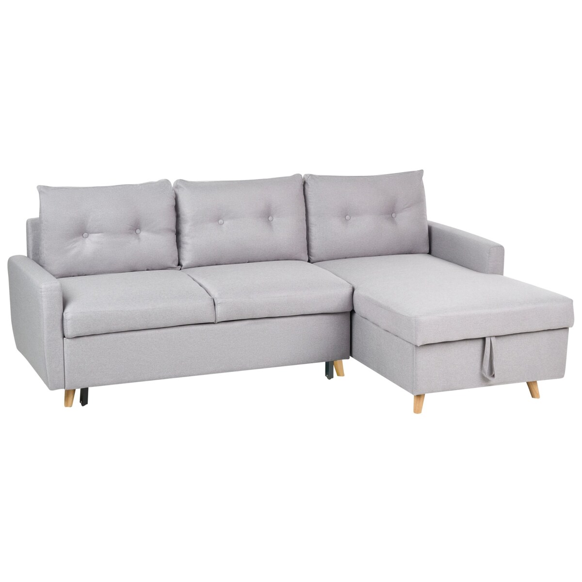 Narożnik rozkładany FLAKK Jasnoszary ze schowkiem dla 4 osób Lewostronny