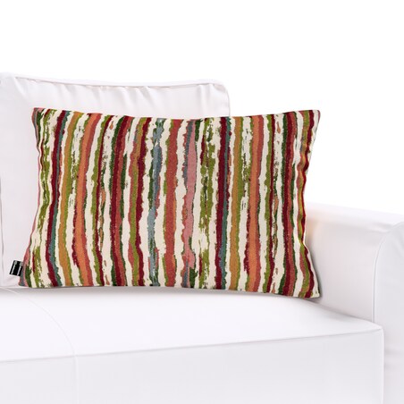 Poszewka Kinga na poduszkę prostokątną 60x40 czerwono-zielone pasy na kremowym tle