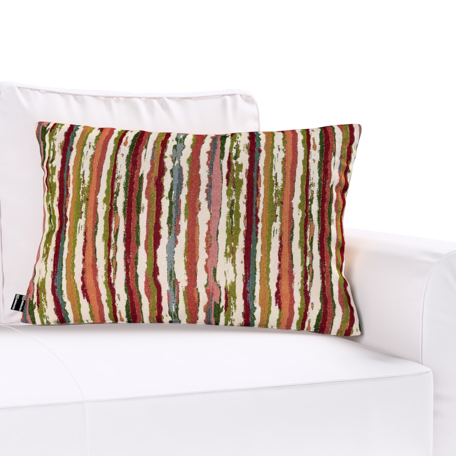 Poszewka Kinga na poduszkę prostokątną 60x40 czerwono-zielone pasy na kremowym tle