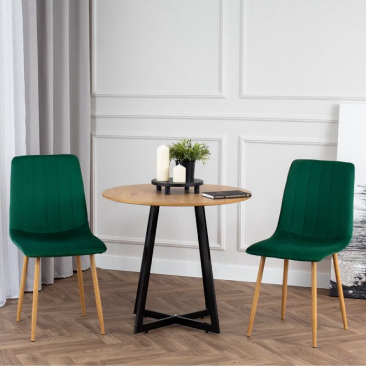 Krzesło tapicerowane do salonu jadalni welurowe zielone pikowane