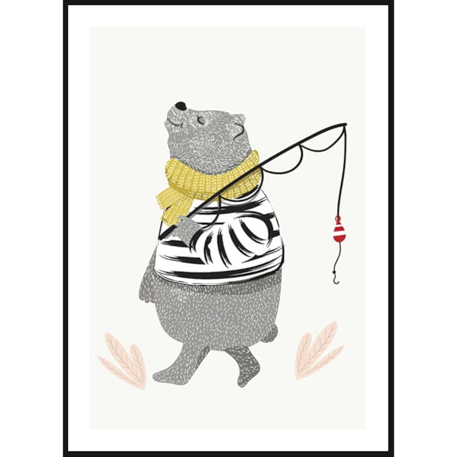 Poster Story, Plakat, Obraz - Niedźwiadek z Wędką, wymiary 30 x 42 cm