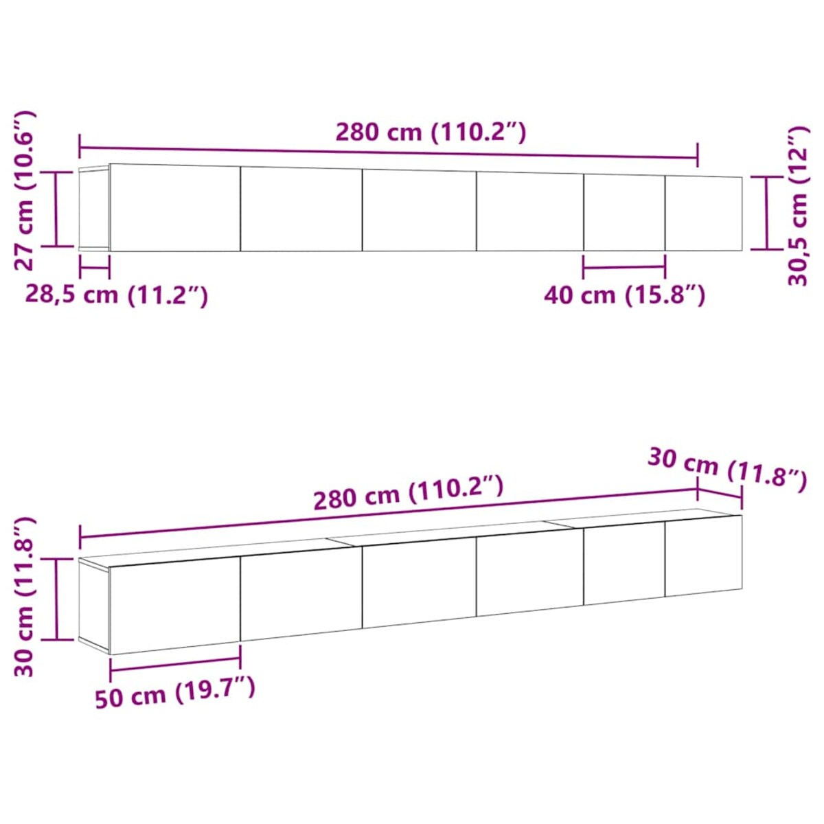 vidaXL Zestaw szafek RTV 6 pcs Czarny dąb 100 x 30 x 30 cm