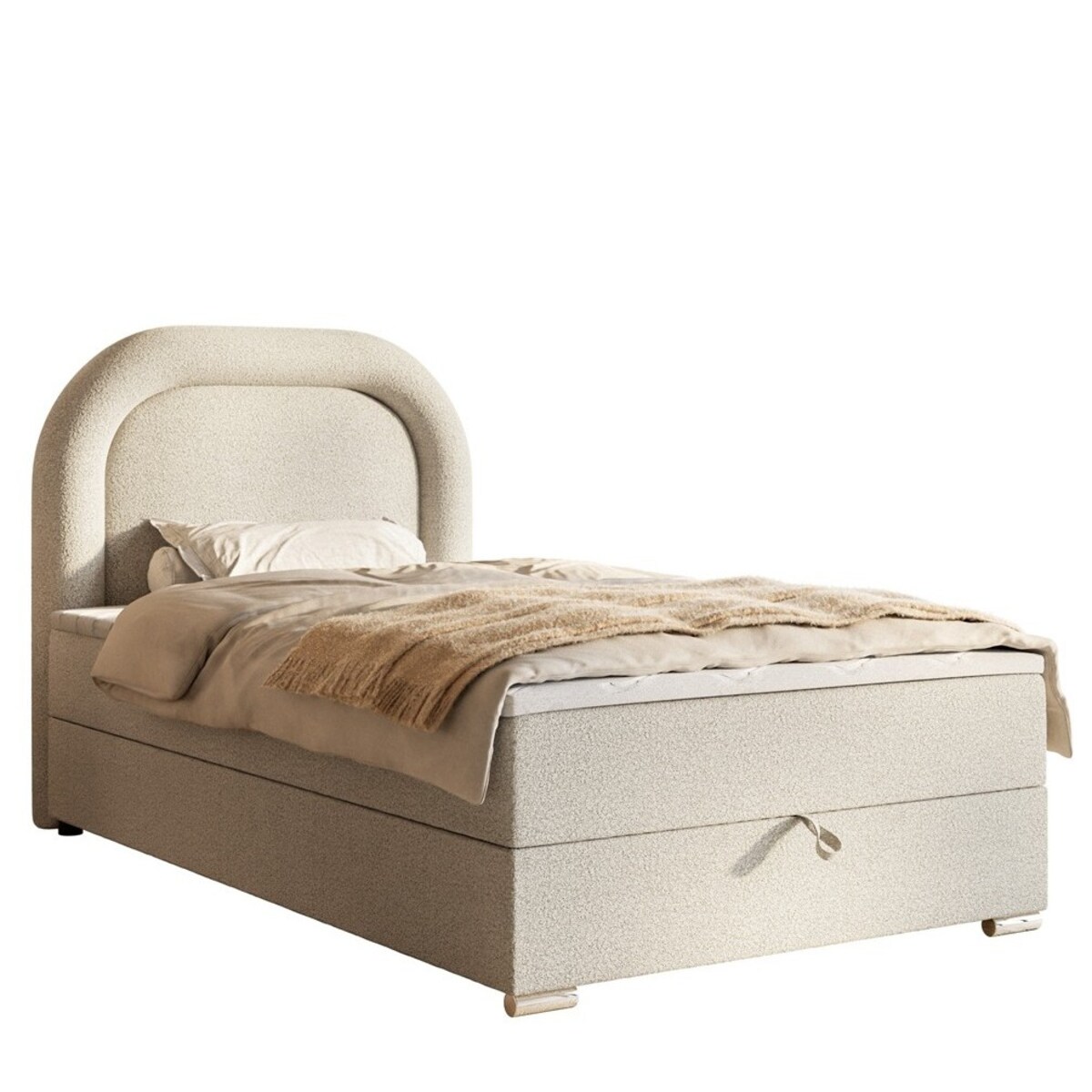 Łóżko kontynentalne BELLA z materacem, tkanina baranek- kremowe