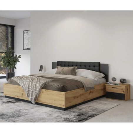 Łóżko SIGMA 180x200 dąb artisan/czarny mat z pojemnikiem