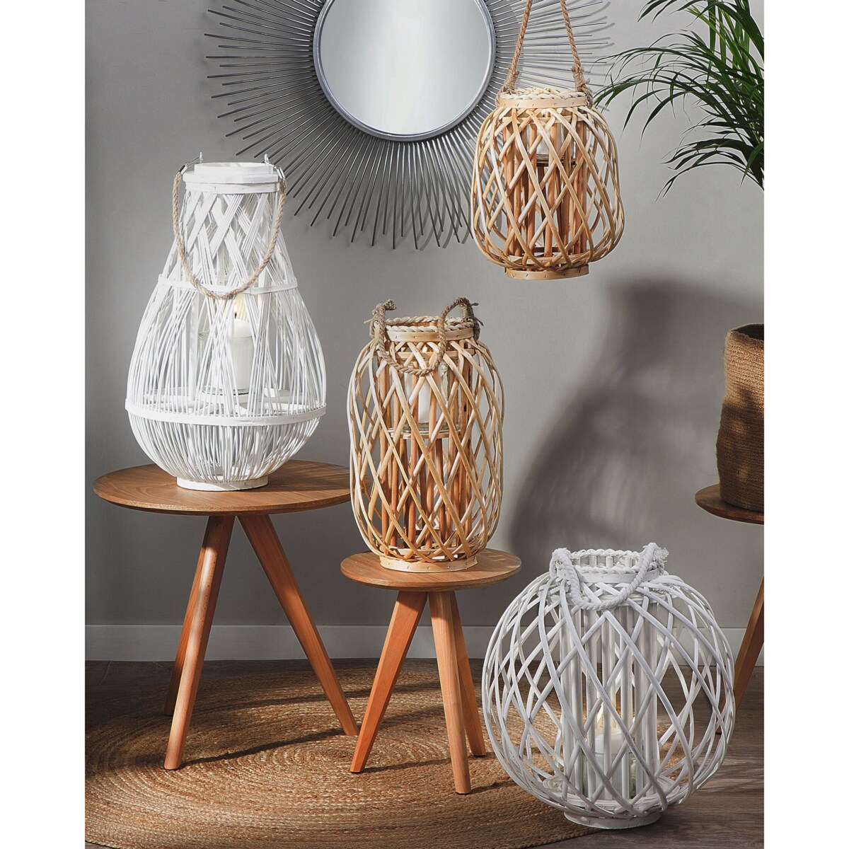 Lampion drewniany 56 cm biały TONGA