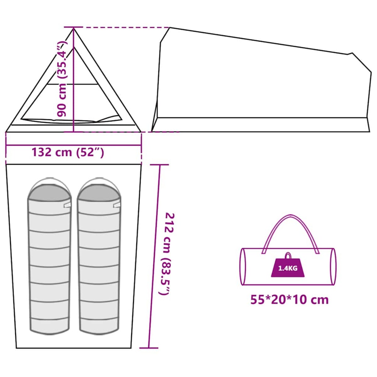 vidaXL Namiot turystyczny, 2-os., oliwkowy, wodoszczelny