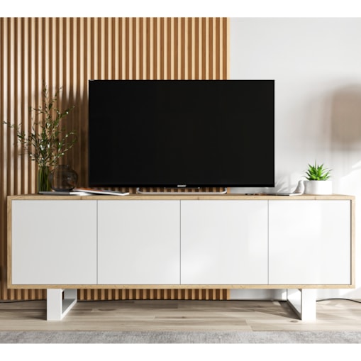 Nowoczesna Szafka RTV Loft Komoda RTV 150 cm Dąb Wotan Biały MAT