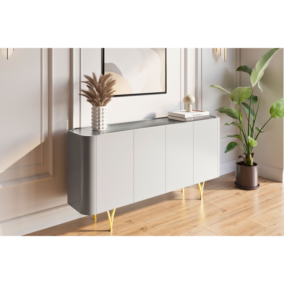 Nowoczesna szara komoda Dancan MONZA ze złotymi nóżkami / szer. 160 cm