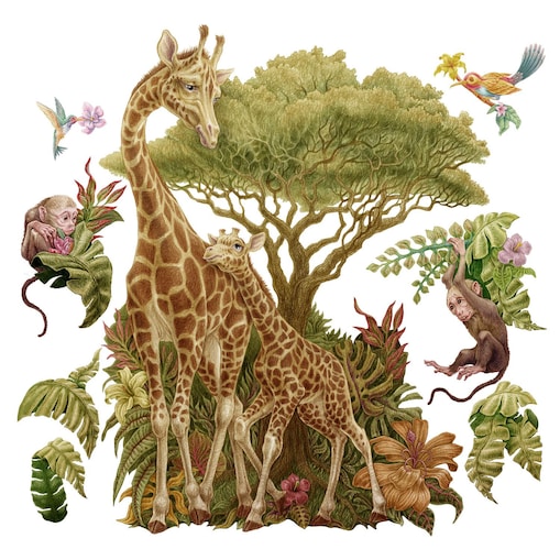 Zestaw naklejek na ścianę, Dzikie zwierzęta roślinność, 130cm