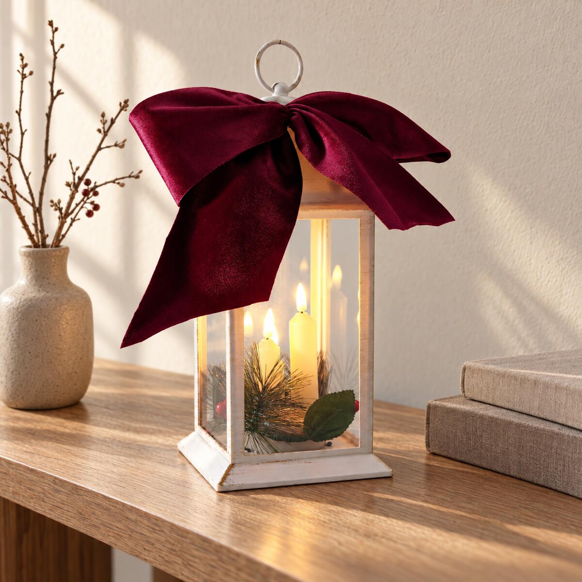 Latarnia świąteczna ze świecami LED i timerem, 14 x 14 x 30 cm