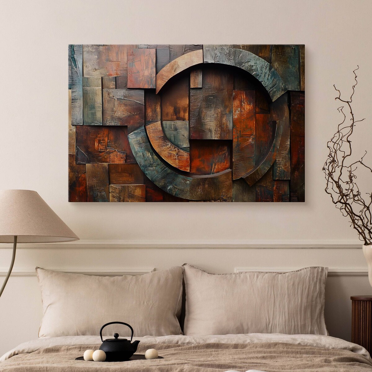 Obraz Do Sypialni Abstrakcja Imitacja Drewna Wzory Geometryczne 70x50cm