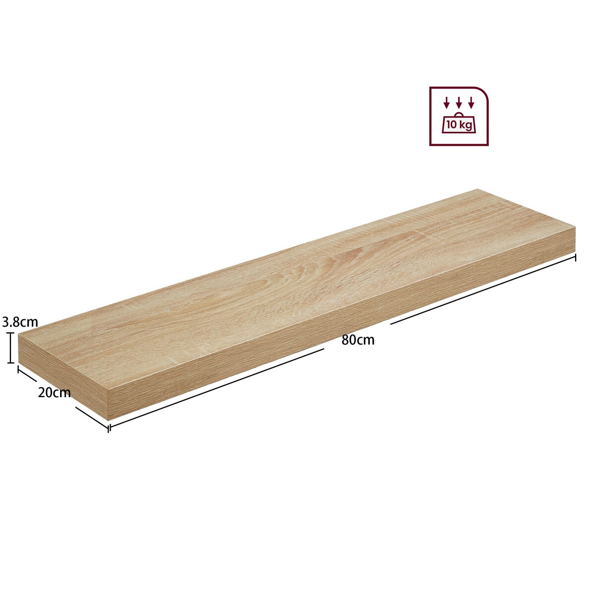 Półka Ścienna Wisząca 80X20X3,8 Cm Sonoma