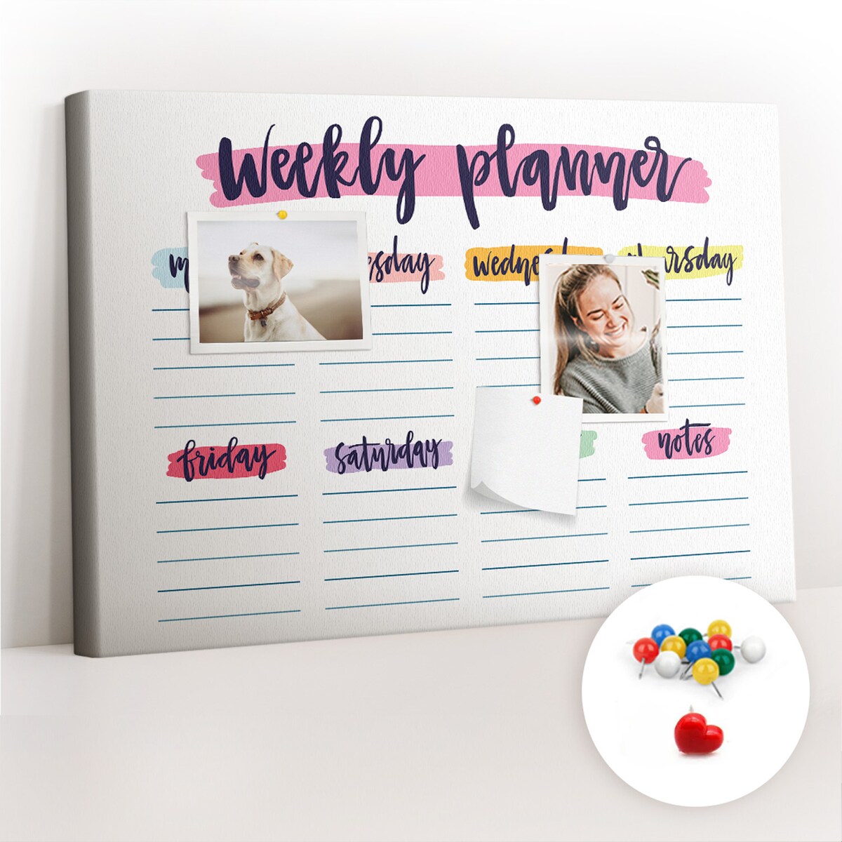 Tablica korkowa Planer tygodniowy 60x40cm - kolorowe pinezki