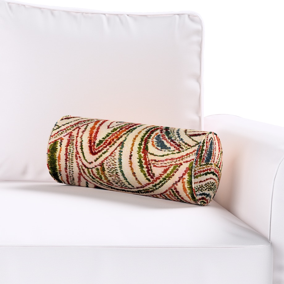 Poduszka wałek prosty, czerwono-zielone łuki na kremowym tle, Ø16 x 40 cm, Cosy Home