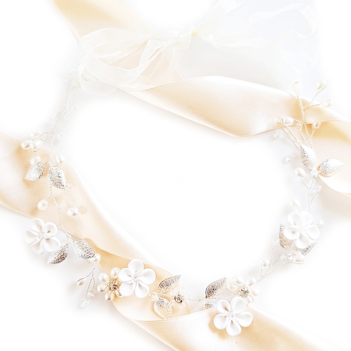 Opaska wianek cyrkonie listki ozdobna na włosy KRYSZTAŁ delikatna kwiat