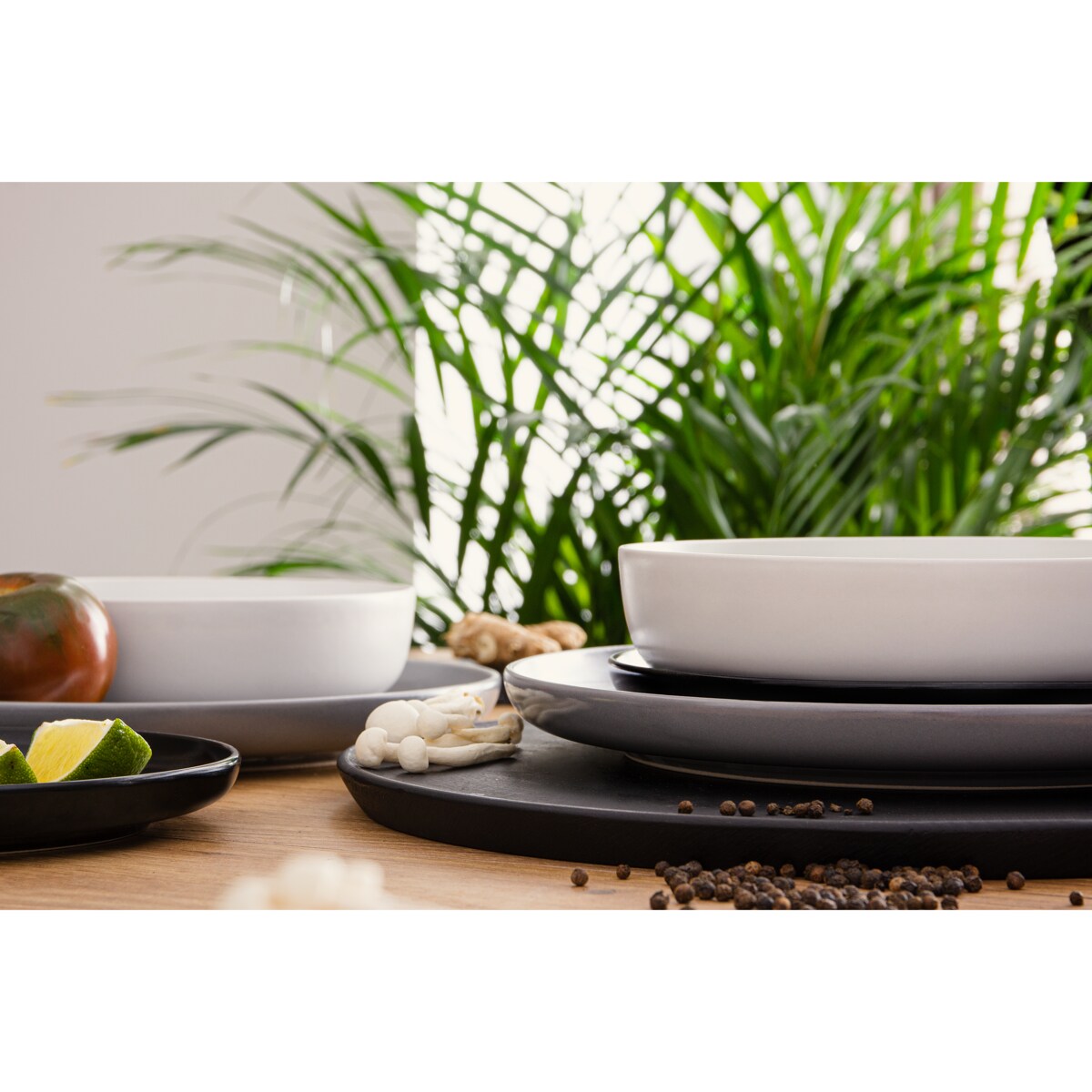 KONSIMO VICTO Elegancki zestaw obiadowy 6-osobowy szary czarny biały (18 elementów)