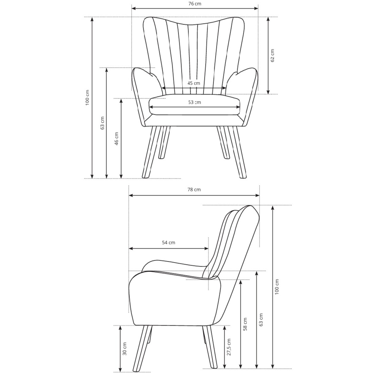 Fotel uszak TEDI na drewnianych nożach tapicerowany tk. Velluto musztardowy