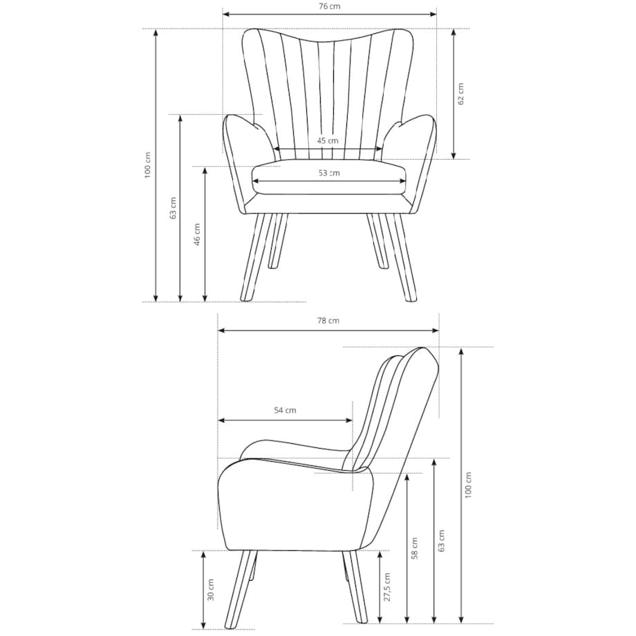 Fotel uszak TEDI na drewnianych nożach tapicerowany tk. Velluto musztardowy
