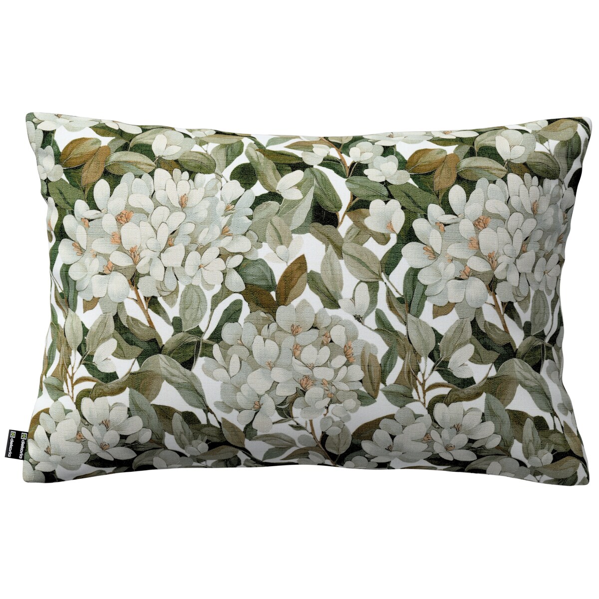 Poszewka Kinga na poduszkę prostokątną 60x40 zielone liście na białym tle