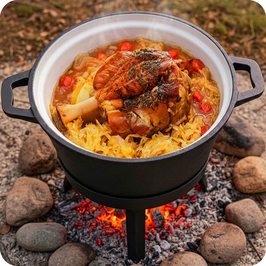 Kociołek żeliwny emaliowany Berdsen BD-480 garnek 8L stojący + patelnia grill + przepisy