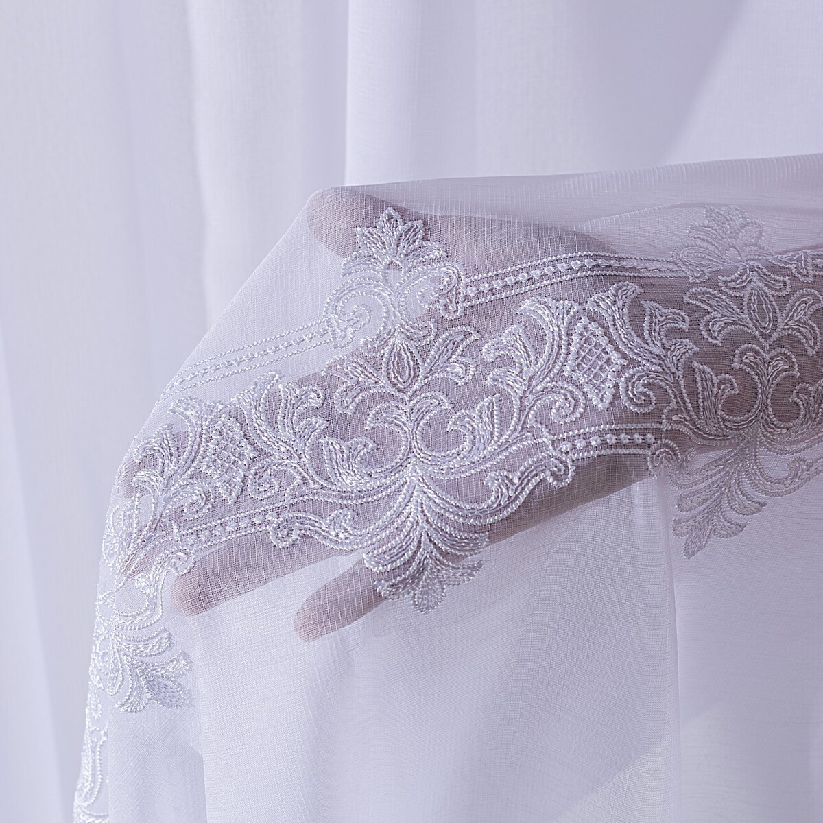 Firana na taśmie wave 300x265 biały z tłoczonym wzorem